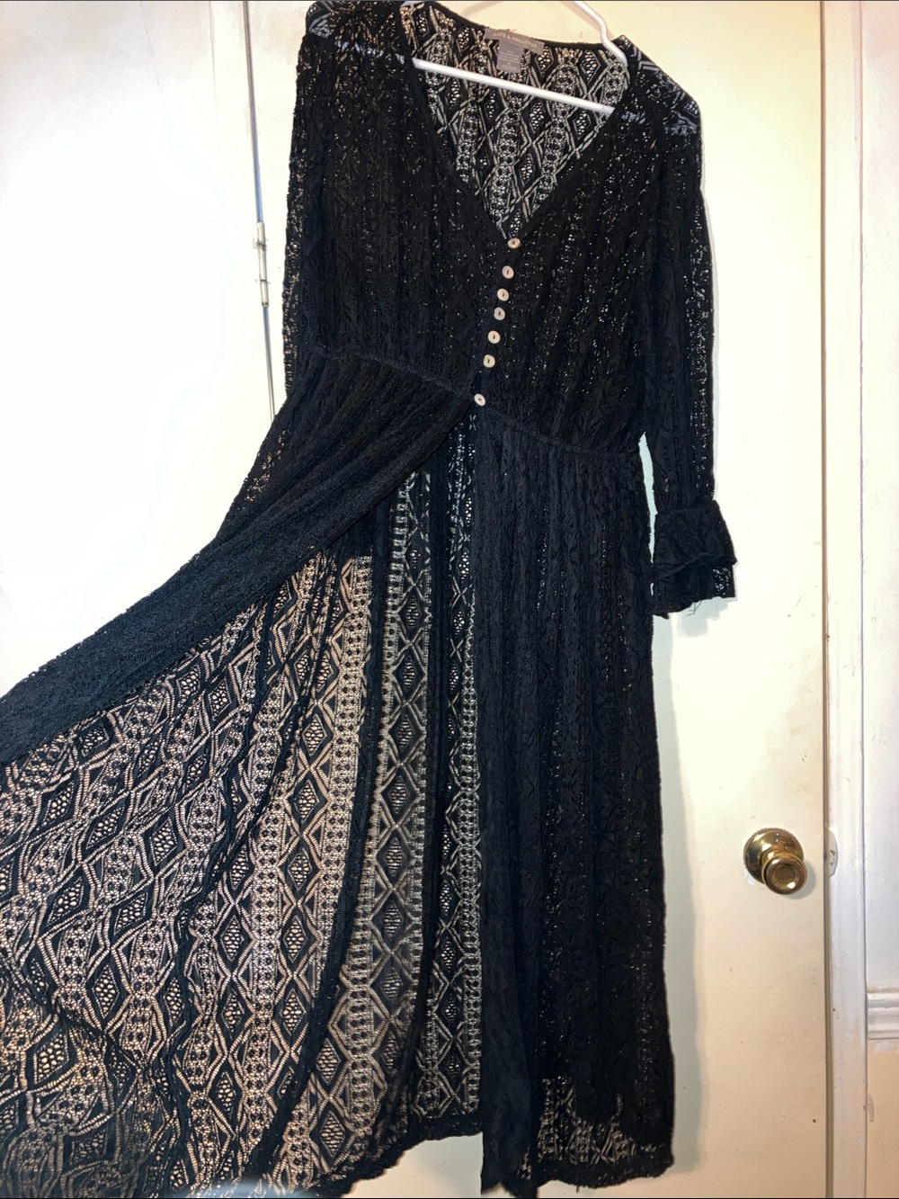 Kate & Mallory Black Lace Long-Sleeve Cardigan Dress